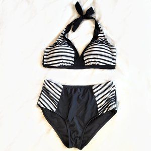 Swimsuits for All Black & White Stripe Bikini